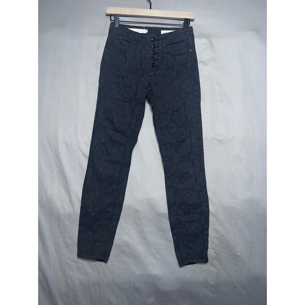 Pilcro Anthropologie Floral Jacquard High Rise Skinny Jeans 26 Grey Black